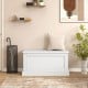 Large off-white storage chest with safety metal hinge, ideal for organizing books and clothes in a clutter-free space.