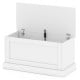 Large off-white storage chest with safety metal hinge, featuring ample capacity for organizing books and tools.
