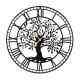 Large 27-inch black metal wall clock showcasing an intricate tree of life design, perfect for enhancing any wall space.
