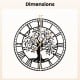 Dimensions of a 27-inch black metal wall clock with a tree of life design, showcasing its size for wall decor planning.