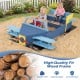 Large blue wooden kids sandbox with bench seat, crafted from high-strength fir wood for safe, imaginative play.