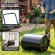 Lawn roller with U-shaped handle, 12-gallon capacity, designed for easy pushing and compact storage in the garden.