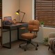 Ergonomic brown upholstered task chair with cushioned back, adjustable height, and sturdy plywood base for home office.