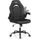 Ergonomic black leather office chair with flip-up armrests and adjustable backrest for enhanced comfort in workspace.