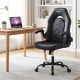 Ergonomic black leather office chair with flip-up armrests and adjustable height, ideal for home or office use.