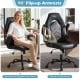 Ergonomic black leather office chair with flip-up armrests, padded seat, and adjustable height for home or office use.