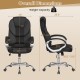 Ergonomic black leather office chair with padded armrests, adjustable backrest, and 360° swivel for office use.