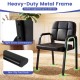 Leather office reception chair with padded armrests and heavy-duty metal frame, supports up to 330 lbs for waiting.