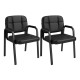Set of 2 black leather office reception chairs with cushioned seats, ergonomic backrests, and padded armrests for.