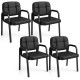 Set of 4 black leather office reception chairs with cushioned seats and ergonomic backrests for comfort and support.