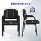 Side view of a leather office reception chair showing dimensions, with a heavy-duty metal frame and cushioned seat for.