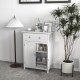 Free-standing bathroom storage cabinet in white with a large drawer and stylish grooves, perfect for organized living.