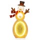 Lighted snowman decoration with 105 LED lights, metal stand, and elegant scarf for festive outdoor display.