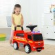 Red Mercedes Benz kids fire engine ride-on toy with steering wheel, warning lights, and spacious storage for toddlers.