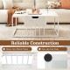 Lift top coffee table in white with hidden storage compartment, featuring a heavy-duty metal frame and non-slip foot.