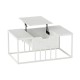 Lift top coffee table in white, featuring a modern design with a spacious hidden compartment and smooth gas strut.