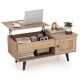 Lift top coffee table in natural finish with spacious storage, perfect for snacks and laptops in a modern living room.
