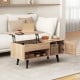 Lift top coffee table in natural finish with storage compartments, ideal for snacks and laptops in modern living spaces.