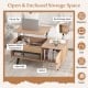Lift top coffee table in natural finish with spacious hidden compartment and open storage, perfect for living room.