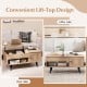 Lift top coffee table with natural finish, spacious hidden compartment, and modern design for versatile use in living.