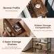 Rustic brown lift top end table with hidden storage compartment and two open shelves for organized living room use.