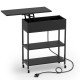 Lift top end table in black with charging station, wheels, and storage, ideal for living room or office use.