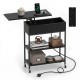 Lift top end table in black with charging station, storage compartment, and universal wheels for versatile use in any room.