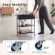 Lift top end table in black with charging station, 2 shelves, and 360° rolling wheels for versatile use in any room.