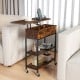 Lift-top end table in rustic brown with a smooth lift mechanism, featuring hidden storage and wheels for easy movement.