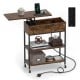 Lift top end table in rustic brown with charging station, hidden storage, and universal wheels for easy mobility.