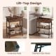 Lift-top end table in rustic brown with charging station, hidden storage, and universal wheels for easy mobility.