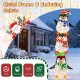 Lighted penguin decoration with warm white lights, featuring hats and scarves, ideal for festive outdoor displays.