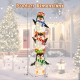 Three lighted penguins decoration with warm white lights, wearing festive hats, perfect for Christmas outdoor displays.