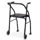 Lightweight aluminum mobility walker featuring a sturdy H-shaped frame, padded seat, and smooth-rolling wheels for.