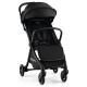 Lightweight baby stroller in black with adjustable backrest, compact design for airplane travel, and 5-point safety.