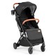 Lightweight black baby stroller with adjustable canopy, one-hand folding design, and peek-a-boo window for easy travel.