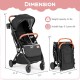 Lightweight black baby stroller with adjustable canopy, one-hand folding design, and compact dimensions for easy.