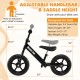 Lightweight black toddler balance bike with adjustable seat and handlebar, designed for kids aged 2-5 years.