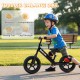 Lightweight toddler balance bike in black with adjustable seat, 11" anti-skid tires, perfect for outdoor adventures.