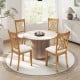 Natural wooden dining chairs with linen fabric upholstery, featuring an ergonomic backrest and classic farmhouse style.