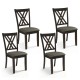 Set of 4 gray linen fabric upholstered wooden dining chairs with rubber wood frame, featuring X-shaped design for.