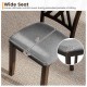 Wide seat of a gray linen fabric upholstered dining chair with rubber wood frame, designed for comfort and stability.