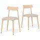 Set of 2 modern dining chairs with oak legs, padded linen fabric seats, and curved backs for optimal comfort.