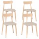 Set of 4 modern dining chairs with oak legs, padded linen fabric seats, and curved backs for stylish comfort.
