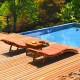 Close-up of the red cushion on a wooden folding lounge chair, featuring a durable cover for comfortable outdoor seating.