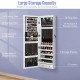 Lockable wall-mounted jewelry cabinet in white with LED lights, featuring large storage capacity for rings, necklaces.