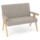 Gray loveseat sofa with upholstered armrests and rubber wood legs, perfect for small spaces in living rooms or offices.