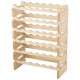 Wooden wine rack designed to hold 36 bottles, showcasing a front view of its sturdy pine construction and arc-shaped.