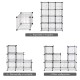 8 cube grid wire shelves in various configurations, made from black steel wire for versatile storage solutions.