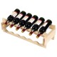 Stackable wooden wine rack holding six bottles, made of durable pine, ideal for home and kitchen storage.